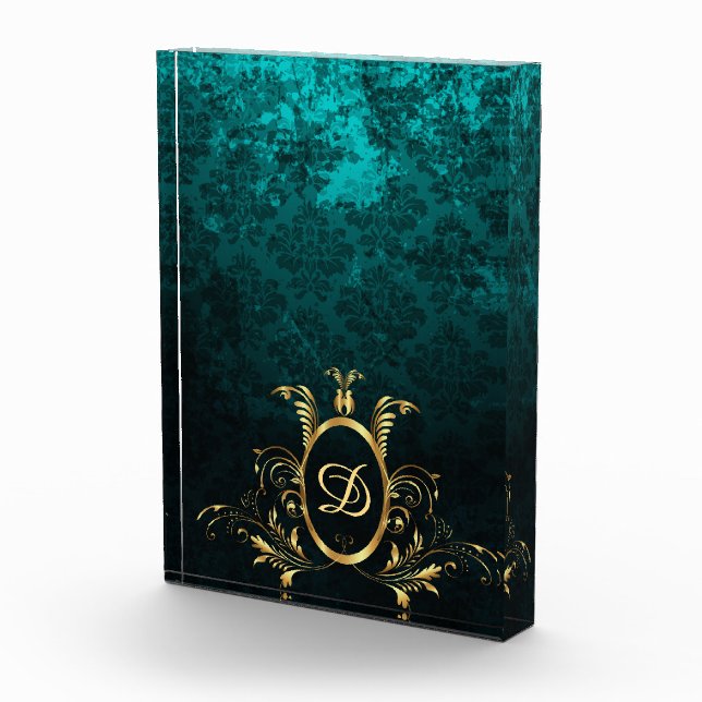 Luxury Damask gold Frame Personalized Photo Block (Right)