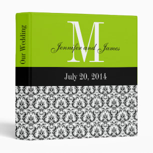 Luxury Damask Initial Wedding Planner Binder Green