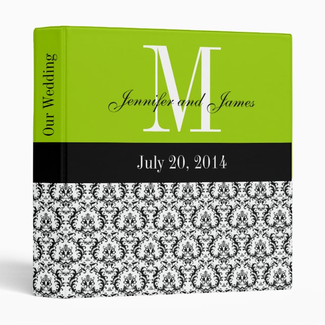 Luxury Damask Initial Wedding Planner Binder Green (Front/Spine)