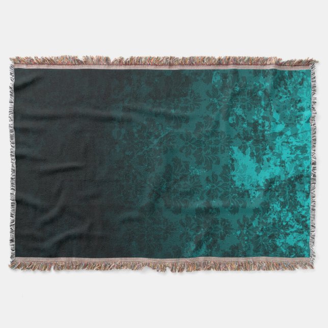 Luxury Damask turquoise Throw Blanket (Front)