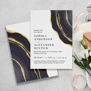 Luxury dark agate, golden marble  invitation