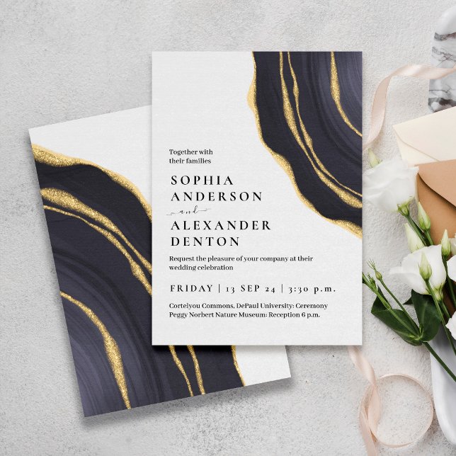 Luxury dark agate, golden marble  invitation (Creator Uploaded)