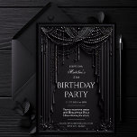 Luxury Dark Birthday Invitation, Gothic Black 5x7  Invitation<br><div class="desc">Celebrate in style with this luxurious upscale gothic all black 5x7 Birthday Party Invitation Template! Perfect for those looking to host a glamourous birthday bash, or any other event. This printable invitation features a stunning black and silver theme with an elegant, art deco-inspired design. The cascading drapery and delicate bead...</div>