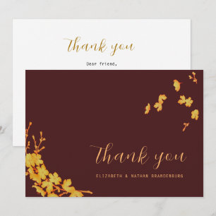 Luxury Dark Burgundy & Gold Flowers Thank You Card