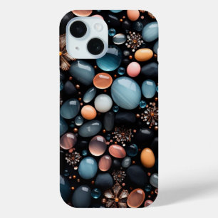Luxury Dark Crystals and Golden Flowers Aesthetic iPhone 15 Case