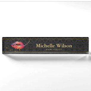 Luxury Dark Floral with Colourful Lips Hair Salon Nameplate