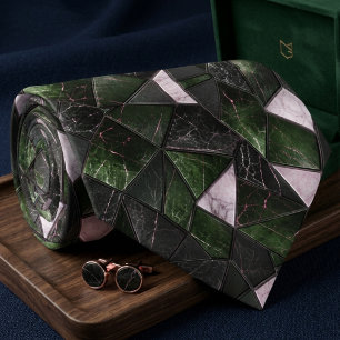 Luxury Dark Forest Green and Black Marble Mosaic Tie