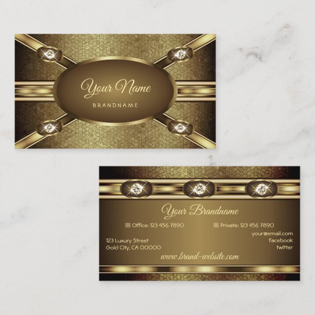 Luxury Dark Gold Elegant Golden Shimmery Diamonds Business Card (Front/Back)