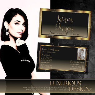 Luxury Dark Gold Frame Brown Gradient with Photo Business Card