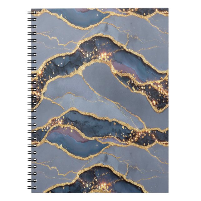 Luxury Dark Gray Marble Texture with Gold Veins Notebook (Front)