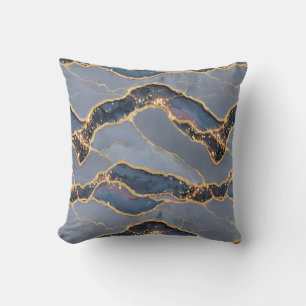 Luxury Dark Gray Marble Texture with Gold Veins Throw Pillow