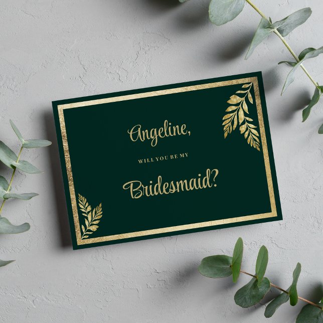 Luxury dark green golden leaf frame Bridesmaid  Invitation (Luxury dark green golden leaf frame Bridesmaid )