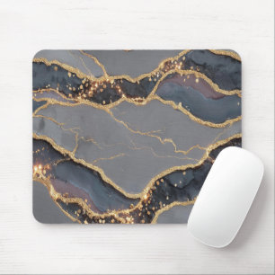 Luxury Dark Grey Marble Texture with Gold Veins Mouse Pad