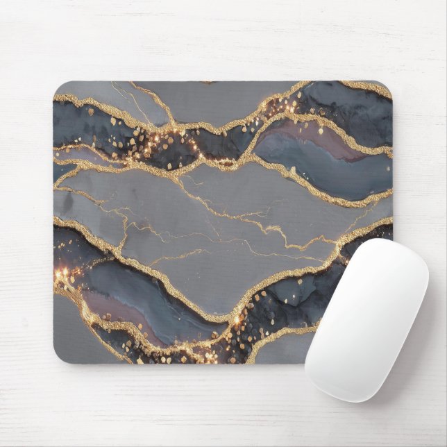 Luxury Dark Grey Marble Texture with Gold Veins Mouse Pad (With Mouse)