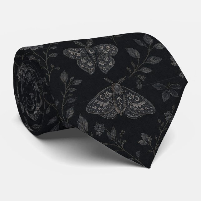 Luxury Dark Halloween Botanical Pattern – Black  Tie (Rolled)