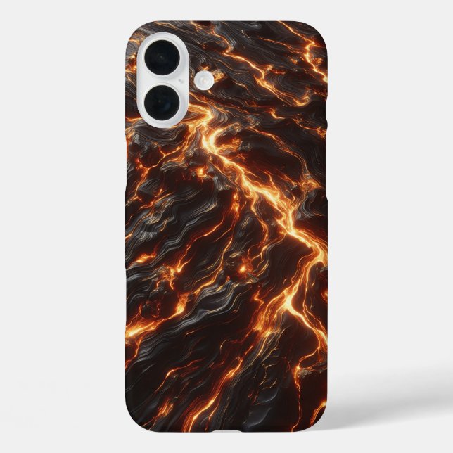 Luxury Dark Lava Marble Case - Glowing Magma Veins (Back)