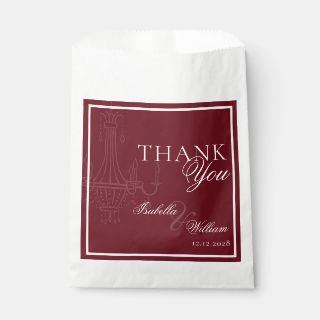 Luxury dark Red Old Money Wedding chandelier Favour Bag (Front)
