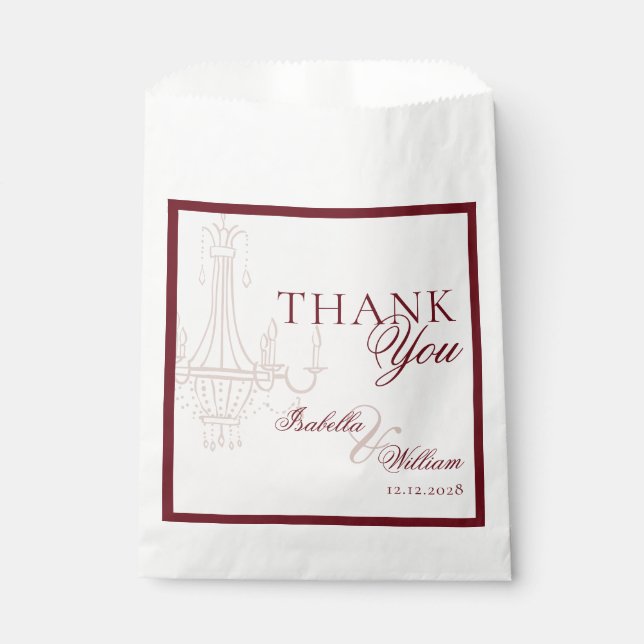 Luxury dark Red Old Money Wedding chandelier Favour Bag (Front)
