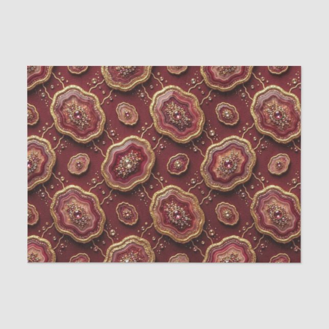 Luxury Decoupage | Burgundy + Gold Agate Geode Tissue Paper (Front)