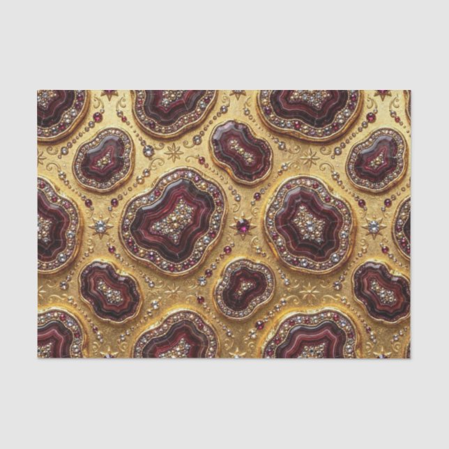 Luxury Decoupage | Burgundy + Gold Agate Geode Tissue Paper (Front)