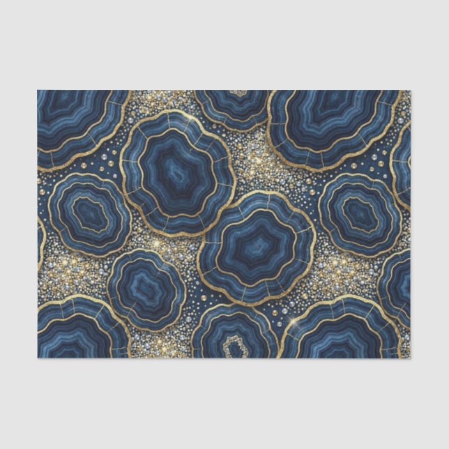 Luxury Decoupage | Navy Blue + Gold Agate Geode Tissue Paper (Front)