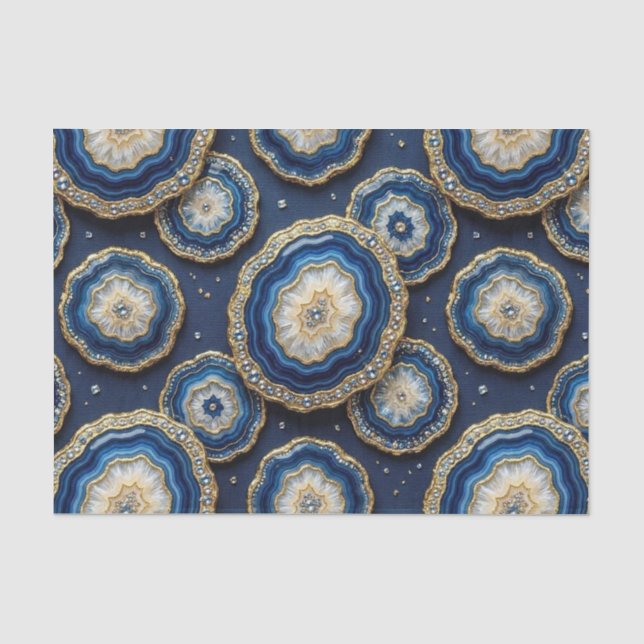 Luxury Decoupage | Navy Blue + Gold Agate Geode Tissue Paper (Front)