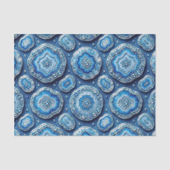 Luxury Decoupage | Ocean Blue + Gold Agate Geode Tissue Paper (Front)