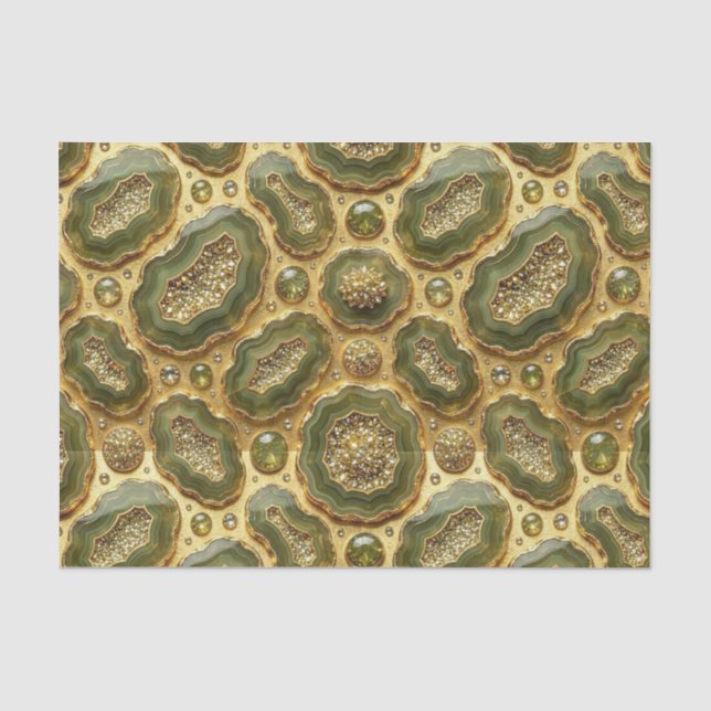Luxury Decoupage | Olive Green + Gold Agate Geode Tissue Paper (Front)