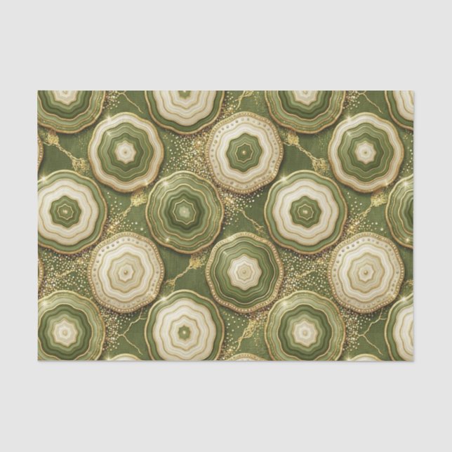 Luxury Decoupage | Olive Green + Gold Agate Geode Tissue Paper (Front)