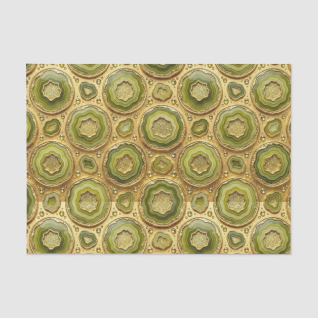 Luxury Decoupage | Olive Green + Gold Agate Geode Tissue Paper (Front)