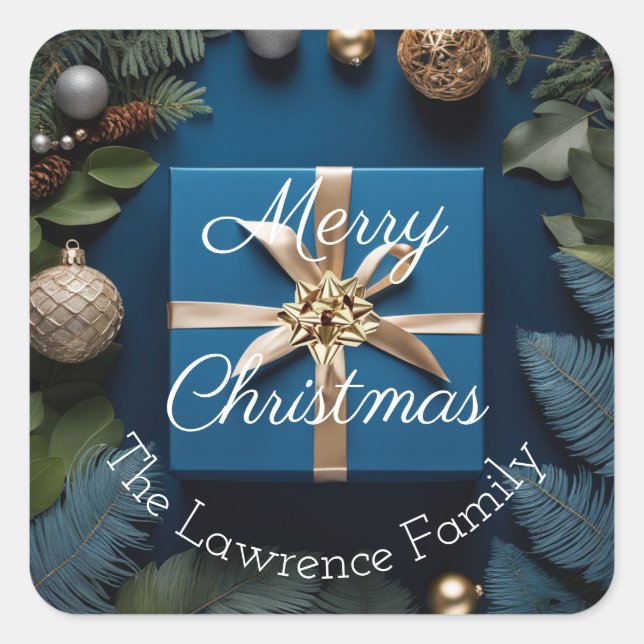 Luxury Deep Blue and Gold Christmas Gifts  Square Sticker (Front)