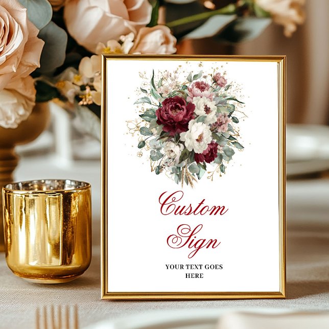 Luxury Deep Red Flowers Eucalyptus Gold Custom  Poster (Luxury Deep Red Flowers Eucalyptus Gold Custom Poster)