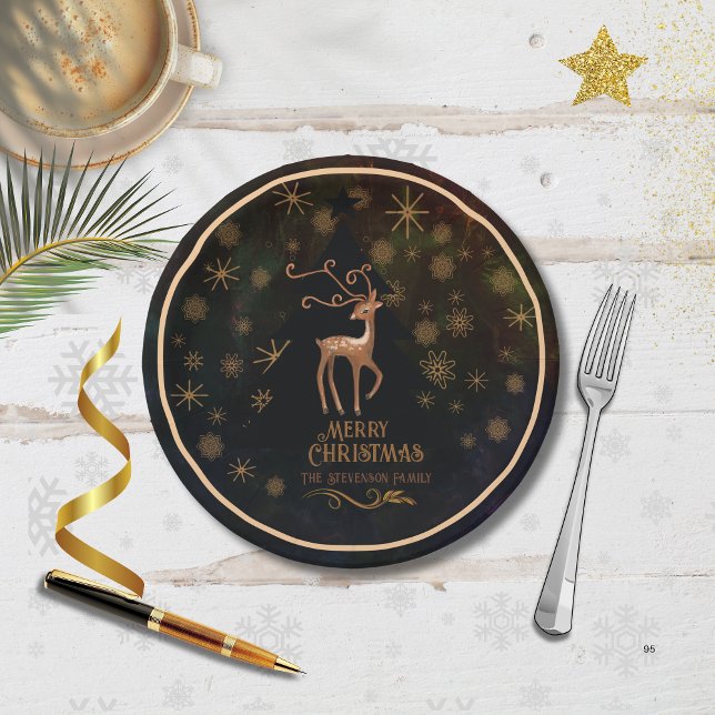 Luxury Deer & Merry Christmas Disposable Dinner  Paper Plate (Luxury Deer & Merry Christmas Disposable Dinner Paper Plates)