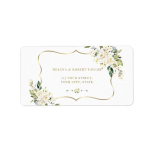 Luxury Delicate White Flowers Gold Cross Baptism Label