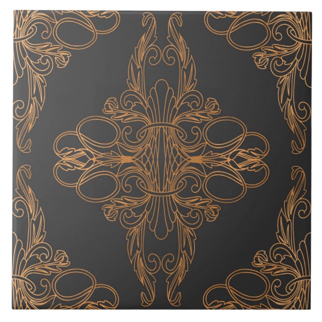 Luxury design, floral pattern, dark grey, copper tile (Front)