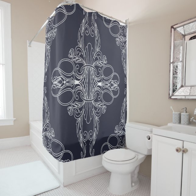 Luxury design, floral pattern, navy blue, white (In Situ)