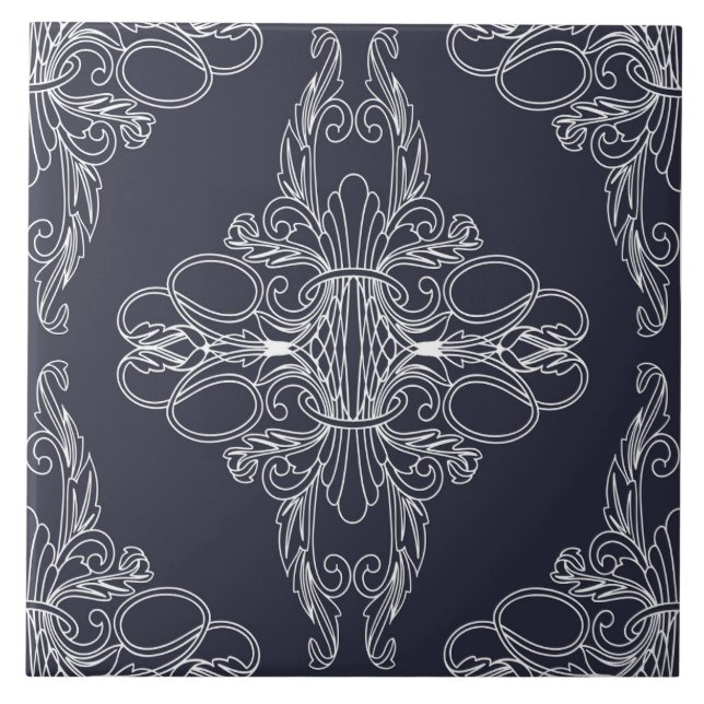 Luxury design, floral pattern, navy blue, white tile (Front)