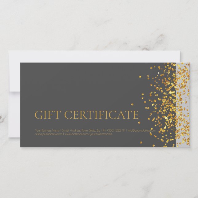 Luxury Design Gift Certificate Gold Sparkle Grey Thank You Card (Front)