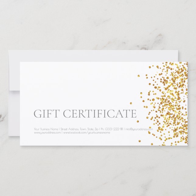 Luxury Design Gift Certificate Gold Sparkle White Thank You Card (Front)
