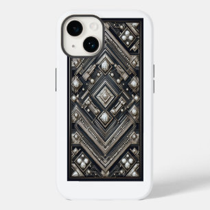 Luxury Diamond Cut Geometric Art Deco Pattern Gold iPhone 14 Case