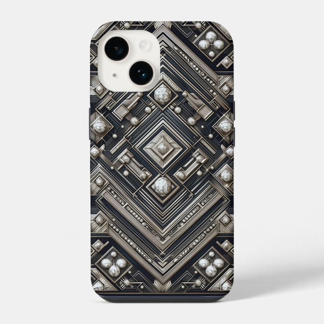 Luxury Diamond Cut Geometric Art Deco Pattern Gold iPhone Case (Back)