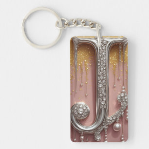 Luxury Diamond Letter J Monogram With Gold Drips Keychain