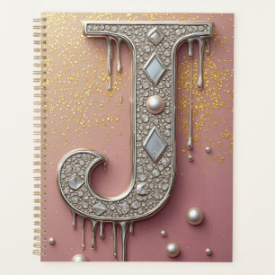 Luxury Diamond Letter J Monogram With Gold Drips Planner