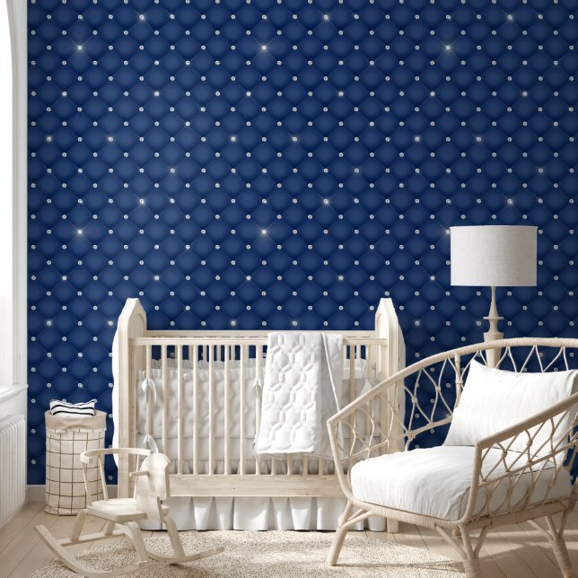 Luxury Diamond Tufted Quilted Bold Blue Wallpaper (Kids)