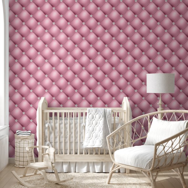 Luxury Diamond Tufted Quilted Pink Wallpaper (Kids)