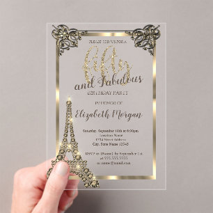 Luxury Diamonds Eiffel Tower,Border 50th Birthday  Acrylic Invitations