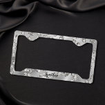 luxury diamonds silver background glittering girly license plate frame<br><div class="desc">luxury diamonds silver background glittering girly add your name license plate frame</div>