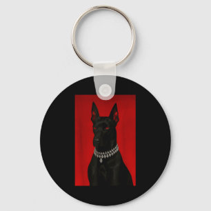 Luxury doberman dark black dog portrait gothic keychain