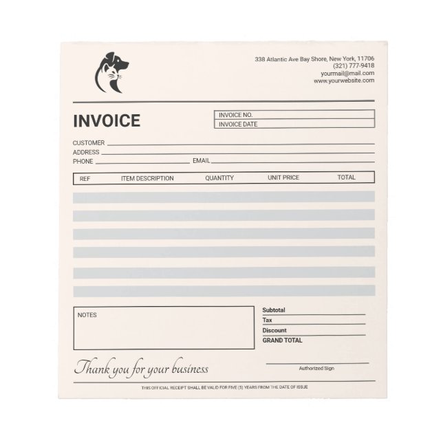 Luxury Dog Walker / Pet Sitter Invoice / Receipt  Notepad (Front)