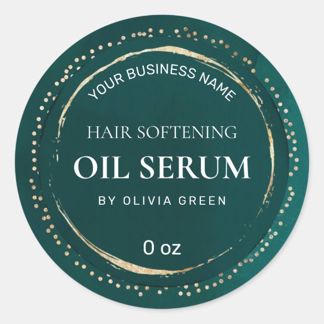Luxury Dotted Gold Teal Green Hair Serum Labels (Front)